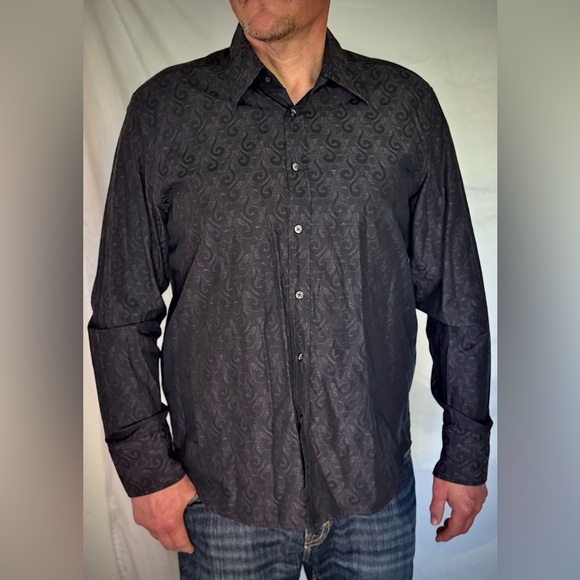 Black Paisley Men’s Hugo Boss Fitted Button Up Dress Shirt - Picture 2 of 8